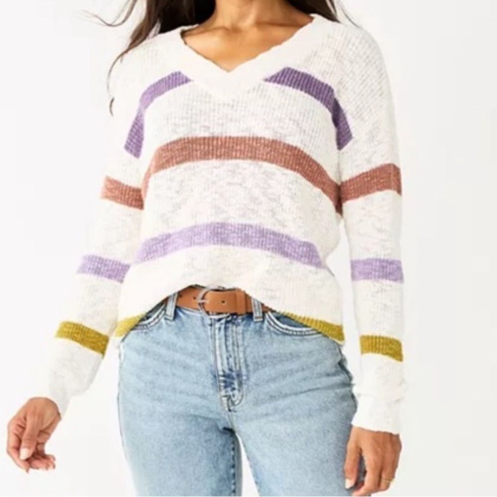 Sonoma Goods for Life Women’s Strip V-Neck Sweater Size Large
